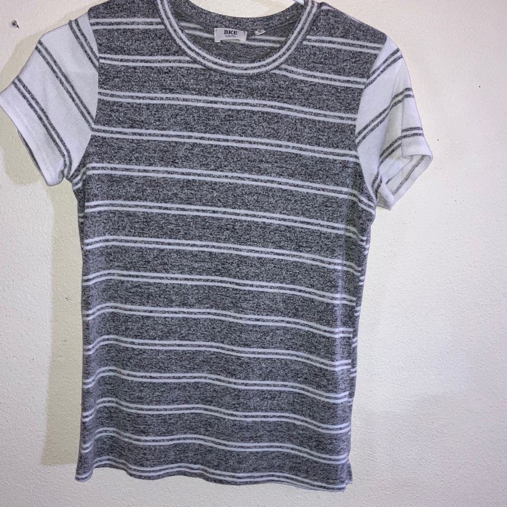 BKE Heathered‎ Gray and White Striped Soft Tee